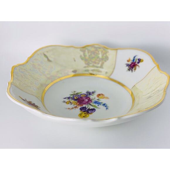 Rare Bernadotte Czech Square Serving Bowl 9" Floral/Iridescent Gold Vintage - Picture 5 of 11